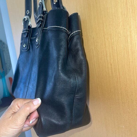 Coach Womens Tote Bag Black Adjustable Straps Leather Hardware 3 Compartments - Picture 6 of 16